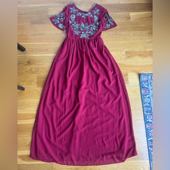 ASOS Formal Burgundy Maxi Dress with Silver sequin Embroidery - Picture 1 of 6